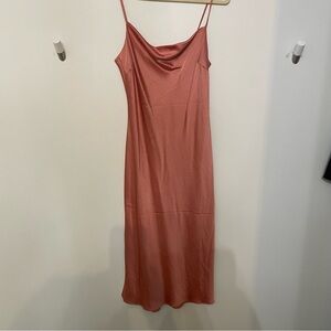 Satin Cowl Neck Midi Slip Dress